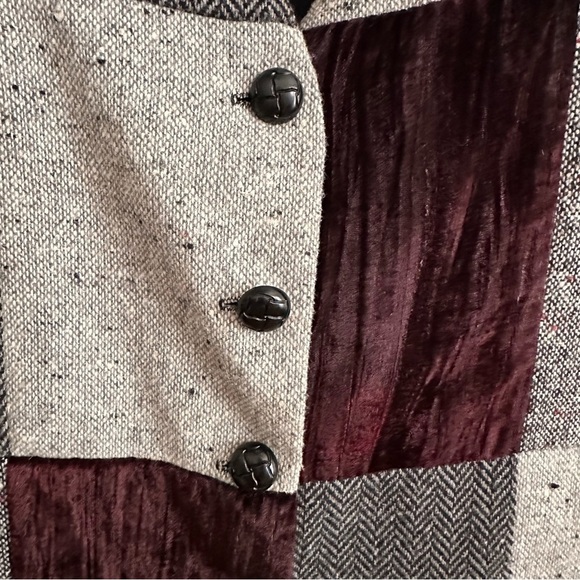 Vintage 80s Melrose Patchwork Waistcoat Vest Wool Blend Velvet Herringbone Sz M - Picture 6 of 9